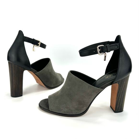 Coach Lucille Block High Heel Sandal Size 11 Black/Green Leather Padded Open-Toe - Picture 1 of 16